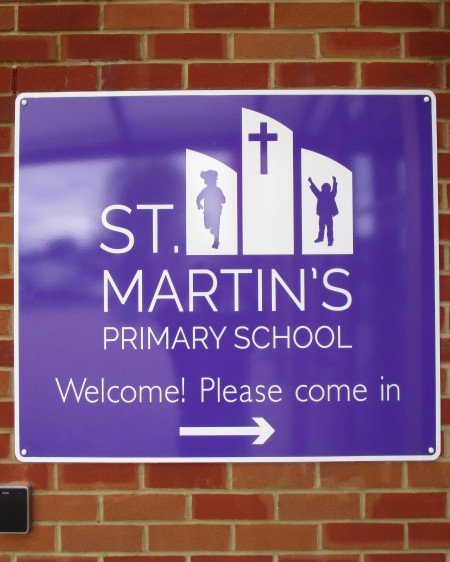 aluminium school sign at St Martin's Primary School